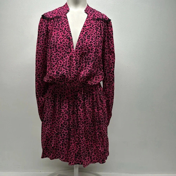 Zadig And Voltaire Reveal Mini Dress Leopard Animal Print Pink Black Size Small - Picture 2 of 13